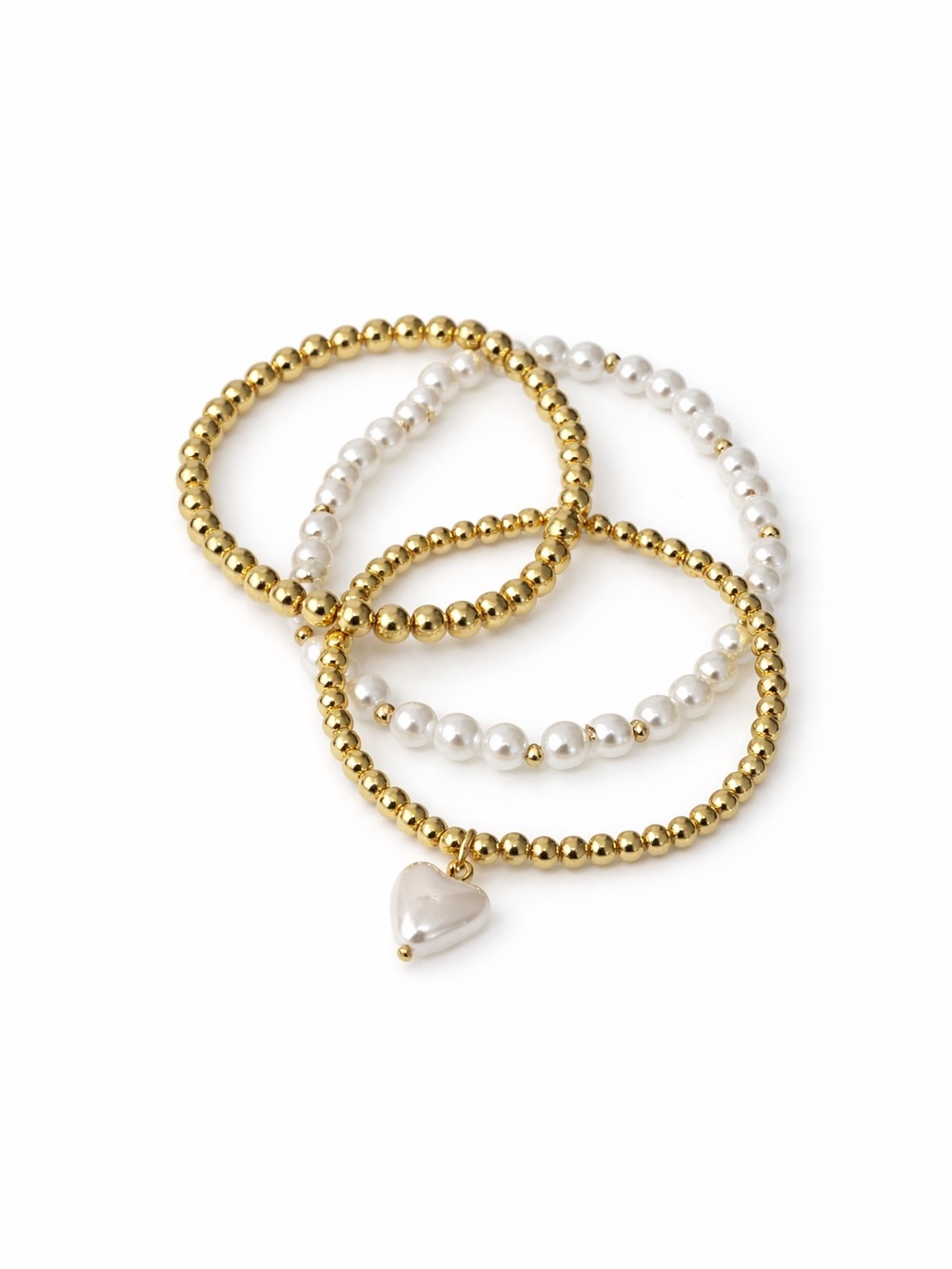 Gold and Pearl Beaded Stretch Bracelet Set  of 3 - Elegant Women’s Jewelry